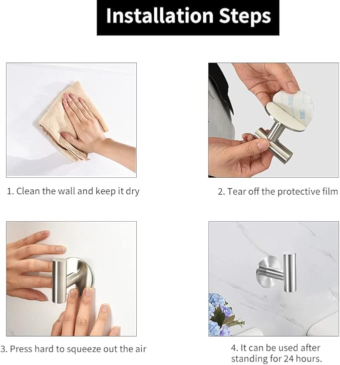 Adhesive Hooks Brushed Nickel SUS304 Stainless Steel Towel 2 Pack