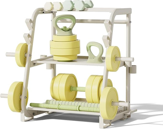 3-Tier Dumbbell Rack Stand Only - 700LB Heavy Duty Weight Storage Organizer with Thickened Steel Tube, Adjustable Weight Stand for Dumbbells, Barbells, Kettlebells, Black/Beige