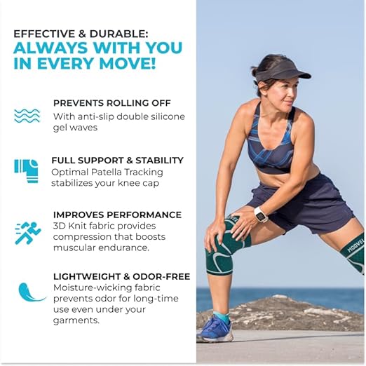 Modvel 2 Pack Knee Brace for Women & Men - Workout Knees Compression Sleeve for Knee Pain Relief Joint Support for ACL, Arthritis, Meniscus Tear Knees Brace for Sports, Rodilleras para Gym Fitness