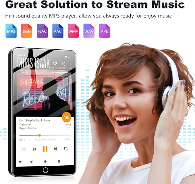 144GB MP3 Player with Bluetooth and WiFi, Android 13 OS MP3 & MP4 Players with 4" Touchscreen and Speaker, Spotify Music Players with Pandora, Audible, Amazon Music, Play Store