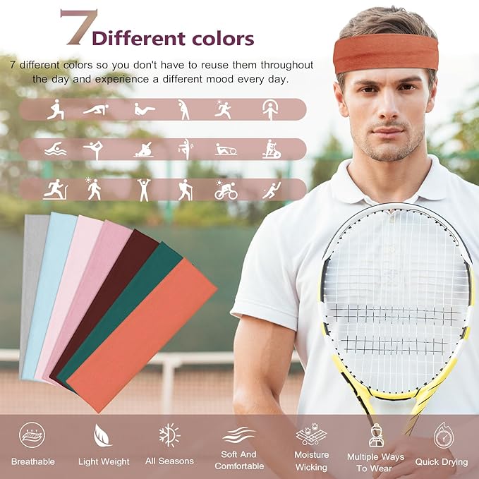 Headbands for Women Non Slip - 7PCS Fashion Sports Hair Bands for Women's Hair, Soft Cotton Cloth Stretchy Headbands for Women for Workout Yoga Running