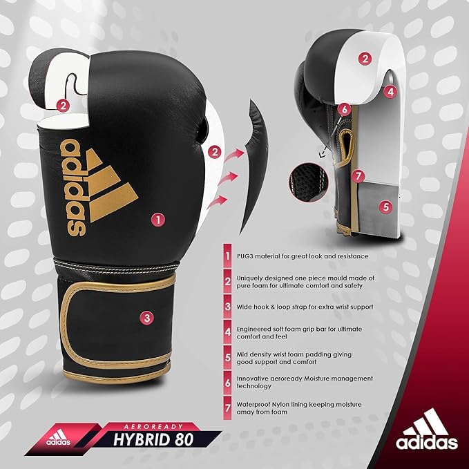 Adidas Hybrid 80 Boxing Gloves - Adult Boxing Gloves for Men & Women - Heavy Bag Gloves, Kickboxing Gloves for Women, MMA Sparring Gloves, Punching Bag Gloves for Men
