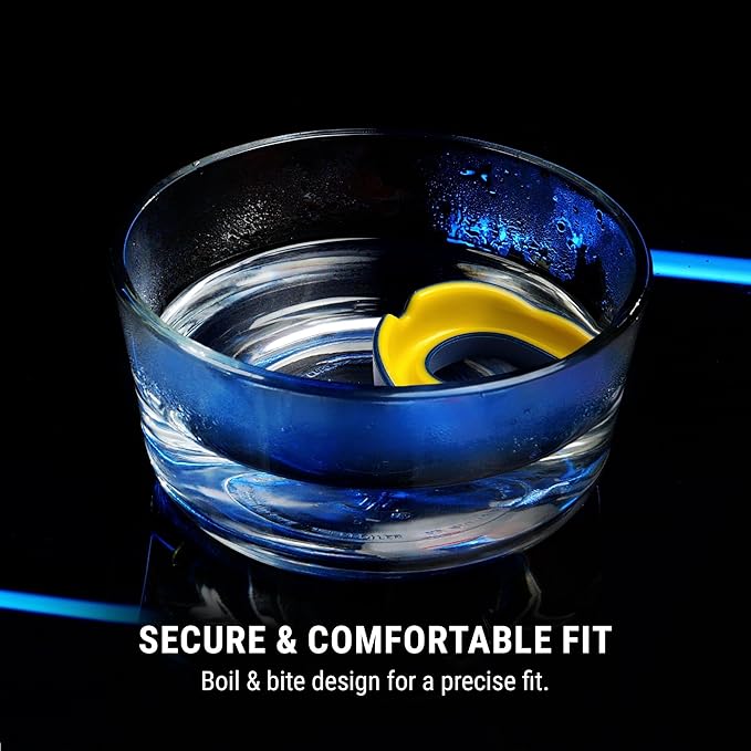 Hayabusa Combat Sports Mouth Guard Youth, Kids and Adult Sizes Comes with Case - Blue/Yellow, Youth