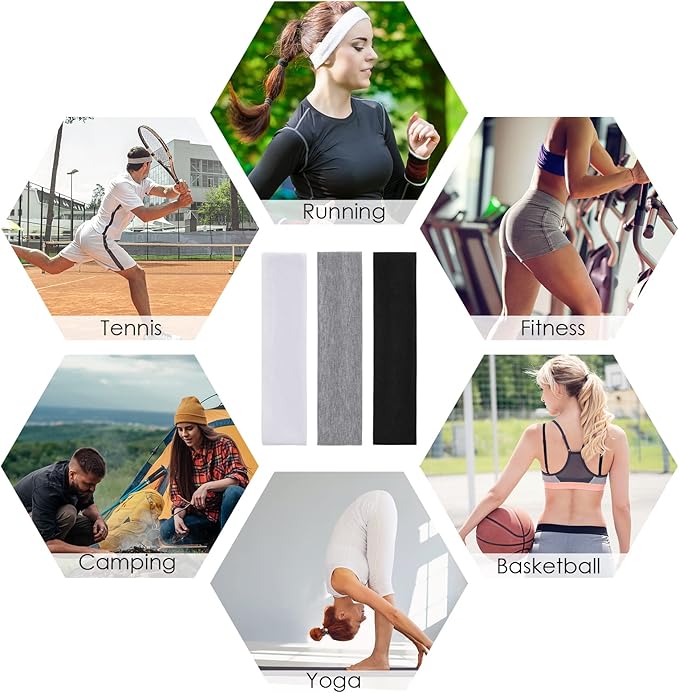 Headbands for Women 9Pcs, Cotton Like Headbands Women Men 2.5 inch Wide, Soft Sweat Wicking Stretchy Headband for Women Girls Sports Yoga Running