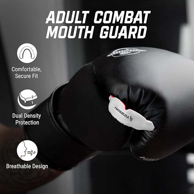 Hayabusa Combat Sports Mouth Guard Youth, Kids and Adult Sizes Comes with Case - White/Red, Adult