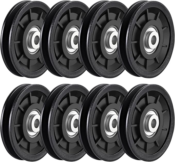8Pcs 3.5" Nylon Bearing Pulley Wheel Replacement for Gym Equipment Part Cable Machine Universal Wear-Proof Nylon Pulley System Gym Attachments