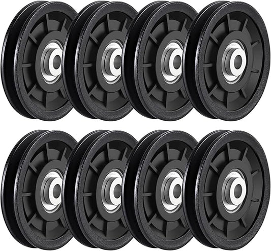8Pcs 3.5" Nylon Bearing Pulley Wheel Replacement for Gym Equipment Part Cable Machine Universal Wear-Proof Nylon Pulley System Gym Attachments