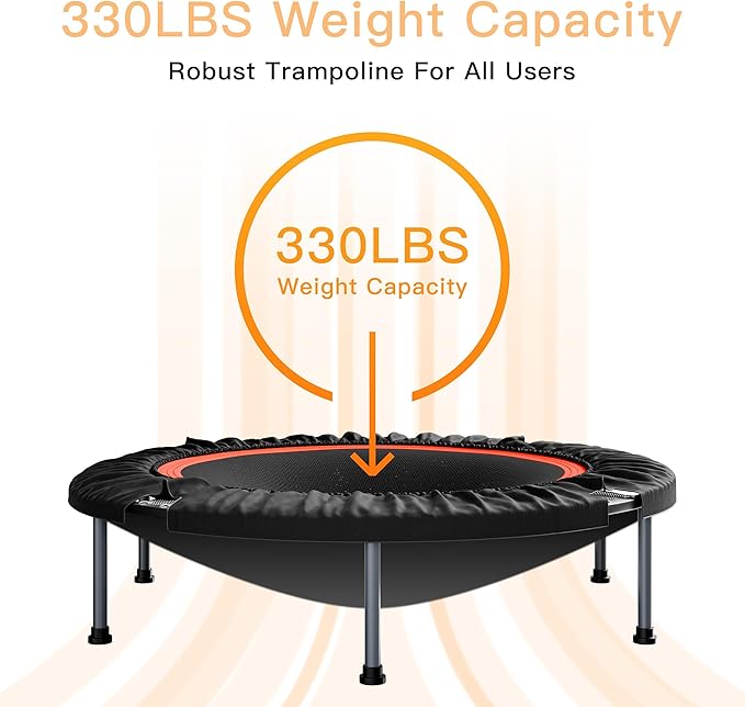 40"/48" Foldable Mini Fitness Rebounder with Adjustable Foam Handle, Max Load 330/440 lbs, Indoor Cardio Exercise Rebounder for Adults