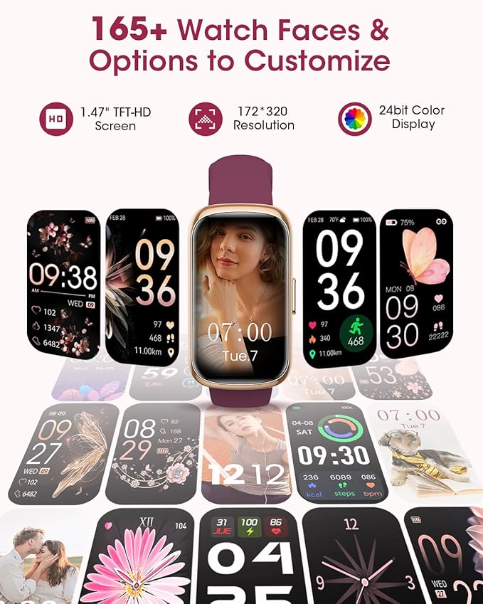 Health Fitness Tracker for Men Women: Fitness Smart Watch for Woman with 24H Heart Rate Monitor Blood Oxygen Sleep Tracker Calorie Step 5ATM Waterproof Activity Trackers for iPhone Android - Burgundy