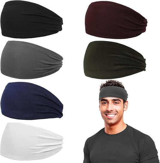 Headbands for Men, 6 Pack Mens Headband Sports Sweatbands, Moisture Wicking Hair Bands for Running, Cycling, Basketball, Yoga, Fitness, Workout Sweat Hairband for Women Men