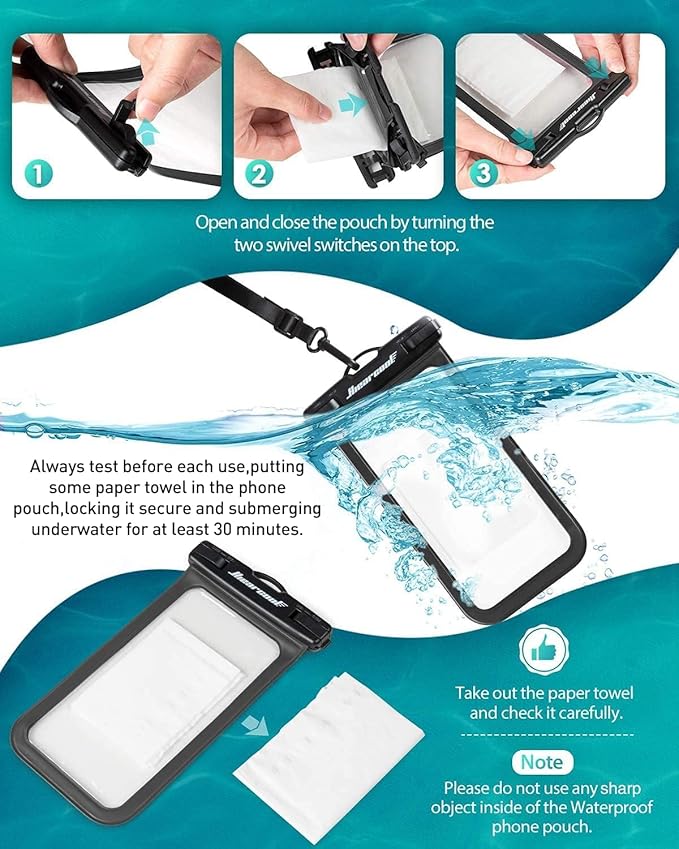 Hiearcool Universal Waterproof Case, Waterproof Phone Pouch Compatible for iPhone 17 16 15 14 13 Pro Max XS Plus Samsung Galaxy S22 Cellphone Up to 8.3", IPX8 Cellphone Beach Bag for Travel - 2 Pack