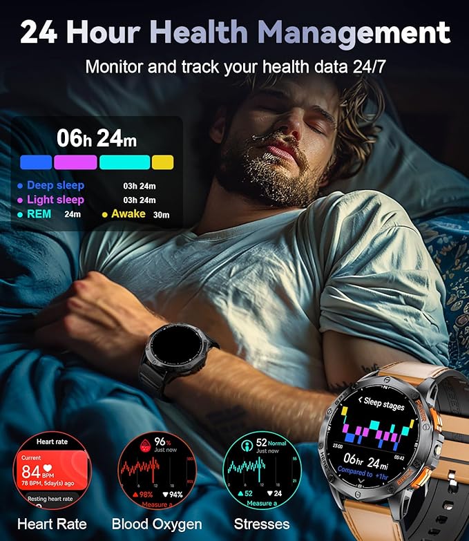 LIGE GPS Military Smart Watch for Men (Answer/Make Calls), 100+ Sports Modes Fitness Smart Watch, LED Flashlight/Compass/45 Days Battery/IP68 Waterproof 1.43'' AMOLED Smartwatch for Android iOS