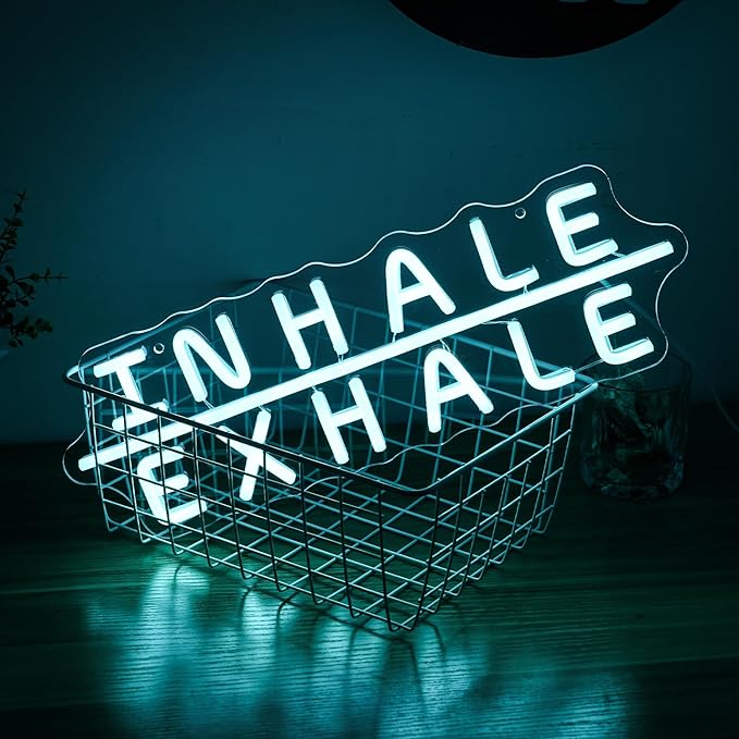 "Inhale Exhale" Neon Sign Yoga Neon Signs Letter Led Neon Sign Blue LED Neon Lights for Yoga Room Pilates Studio Bedroom Gym Decoration