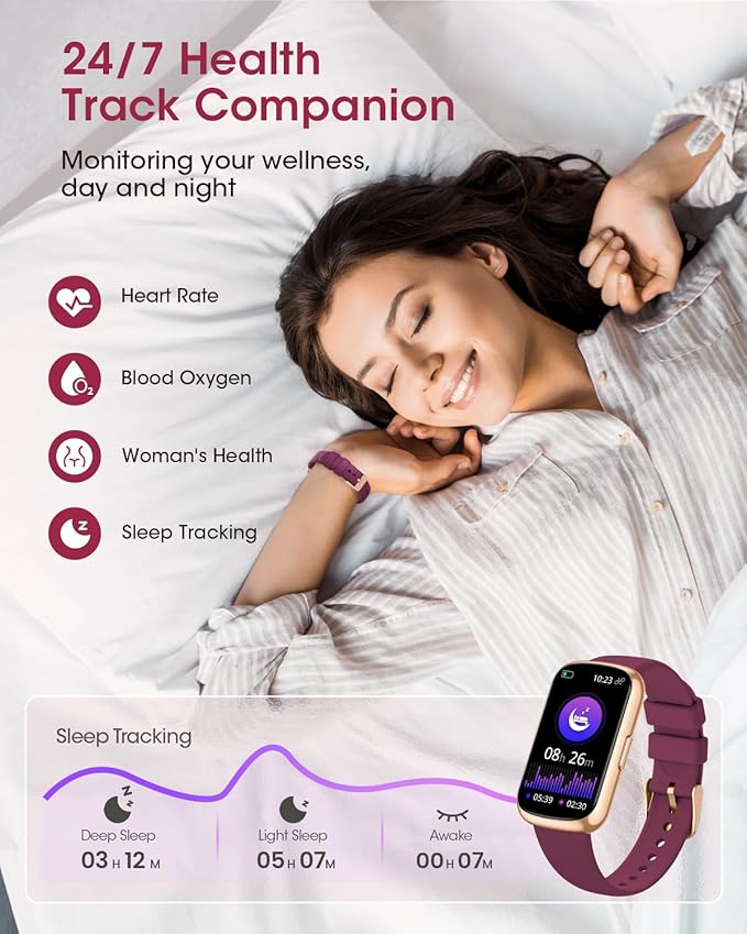 Health Fitness Tracker for Men Women: Fitness Smart Watch for Woman with 24H Heart Rate Monitor Blood Oxygen Sleep Tracker Calorie Step 5ATM Waterproof Activity Trackers for iPhone Android - Burgundy