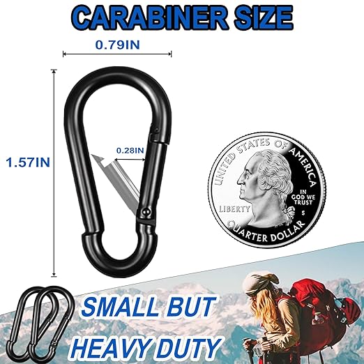20PCS M4 Black Carabiner Clip, 1.57Inch Bulk Snap Hook Quick Link Small Carabiner Clips,Spring Link Buckle for Fishing Camping Hammock Dog Leashes-120LBS Holding Capacity