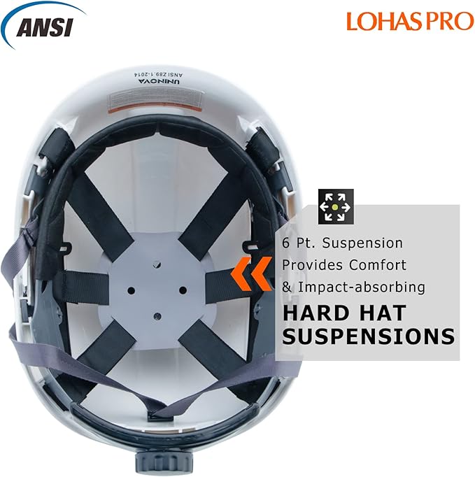 Hard Hats Construction Safety Helmet ANSI Z89.1 Approved OSHA Hardhat, LOHASPRO Vented Men Worker White Hard Hat with Chin Strap Tree Climbing Rescue Arborist Helmet (P1 White)