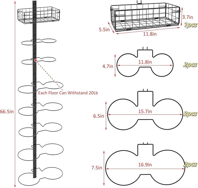 8 Tier Detachable Wall Mounted Basketball Rack DIY1/2/3/4 Soccer