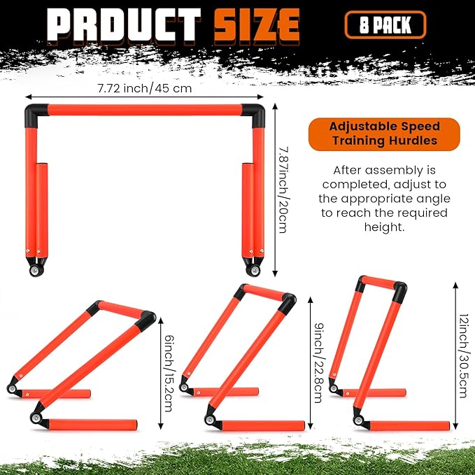 8 Pcs Adjustable Speed Training Hurdles 6" 9" 12" Speed