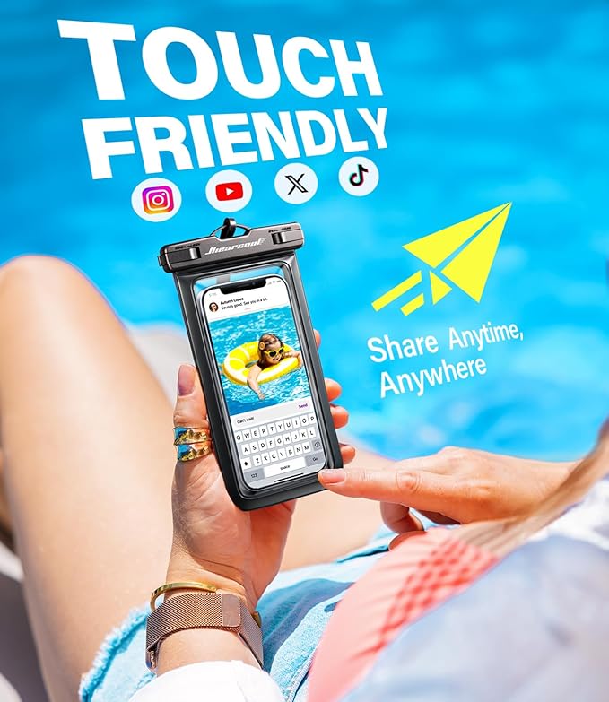 Hiearcool Waterproof Phone Pouch, Universal Case Compatible for iPhone 17 16 15 14 13 Pro Max Plus Up to 8.3", IPX8 Beach Travel Essentials-Black-2 Pack