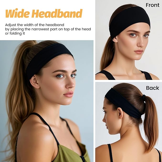 Headbands for Women - 6 Pack Wide Elastic Hair Bands | Stretchy Sweatbands Hair Bands | Soft Sports Thin Head Bands | Non-Slip Accessories Bands for Fashion, Washing Face, Workouts, Yoga, Daily Use