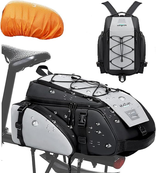 19L Reflective Bike Rack Bag Water Resistant Cycling Pannier Saddle Shoulder Bag with Rain Cover 4-in-1 Versatile Bag Accessories for Travel Commuting Shopping Outdoor Cycling Night-Riding Fitness