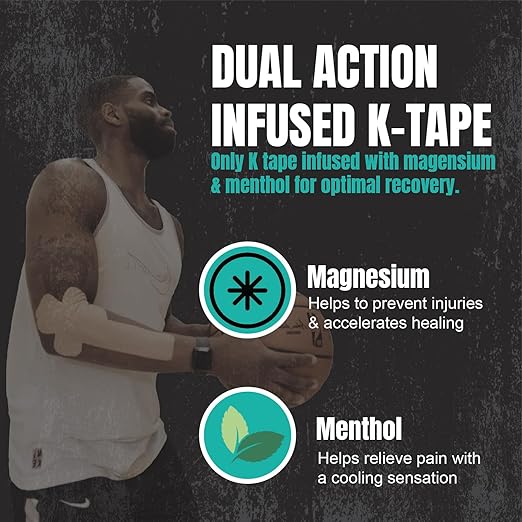 Heali Kinesiology Tape with Magnesium and Menthol, 20 Pcs Precut Strips, K Tape Roll, Knees, Physical Therapy Sports Tape for Muscle and Joint Pain Relief, Water Resistant, Beige Inspiration