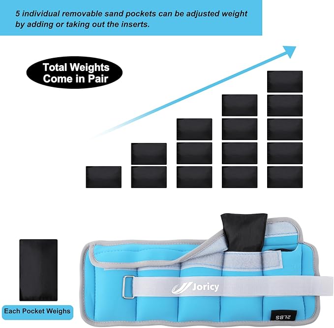 Adjustable Ankle Weights for Women Men Kids 1/2/3/4/5/6/8/10/12/20 1 Pair