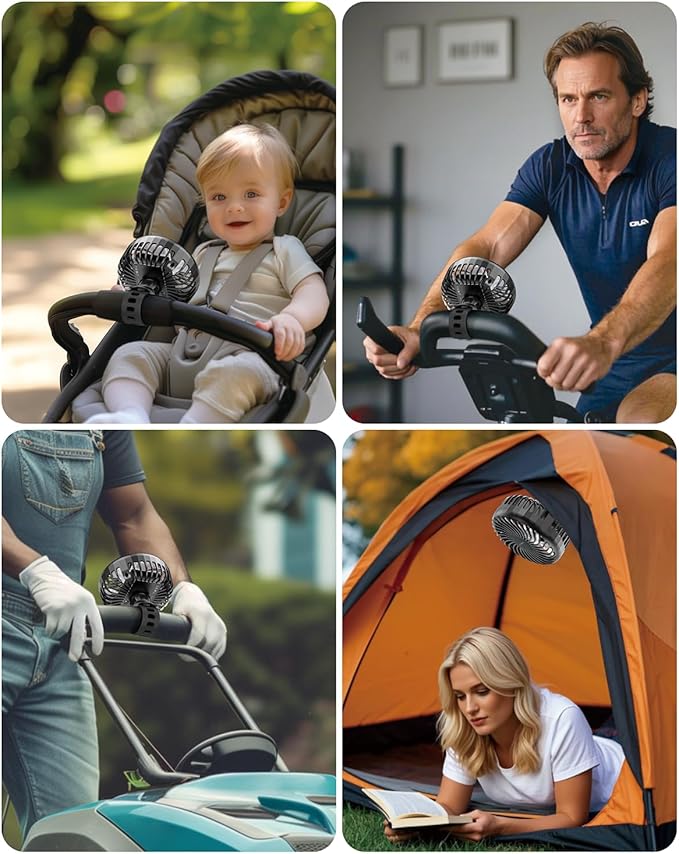 A2C Rechargeable Fan for Peloton Bike & Exercise Bike - 4000mAh Portable Fan with Adjustable Strap, 3 Speed Settings, 360° Rotation - Fits 0.5-1.5" Handlebars for Treadmill, Stroller, Golf Cart, Gym