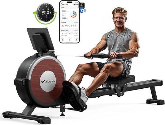 MERACH Rowing Machine, Magnetic Rower Machine for Home, 16 Levels of Quiet Resistance, Dual Slide Rail with Max 350lb Weight Capacity, App Compatible