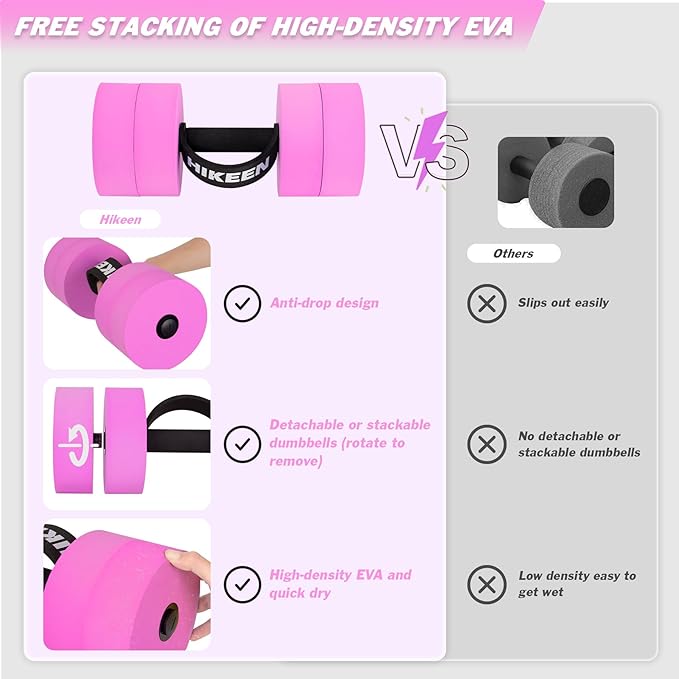 Hikeen Aquatic Exercise Dumbbells Water Dumbbell Pool Resistance Aquatic Fitness Barbells with 4 High-Density EVA Foam Pool Weights Dumbbells, for Water Aerobics Weight Loss