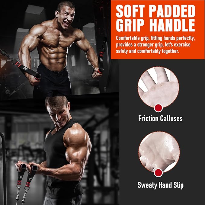 Heavy Duty Exercise Handles, Gym Handles for Cable Machine Attachment, Grip Gym Equipment, Resistance Bands, and Weight Lifting (Set of 2)