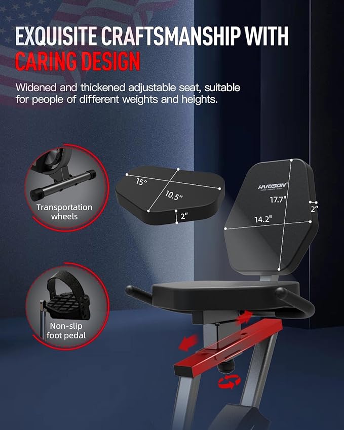 HARISON Magnetic Recumbent Exercise Bike, Recumbent bikes for Adult and Seniors, Recumbent Exercise bike for Home 350 lbs Capacity