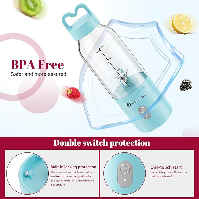 2PCS Portable Personal Blender 17 OZ/500 ML Juicer, 175W Personal Size Blender, Ideal for Smoothies, Ice Blending, Juicing, and Food Processing, Compact, Convenient, and Versatile (Pink&Blue)
