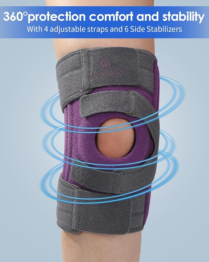 ABYON Knee Brace for Men & Women, Maximum Support with Triple Side Stabilizers & Patella Gel Pads for Knee Pain Support and Fast Recovery, Wraparound Y-Strap Targets Support for Meniscus Tear, ACL, Arthritis Relief - Please Check How To Size Video