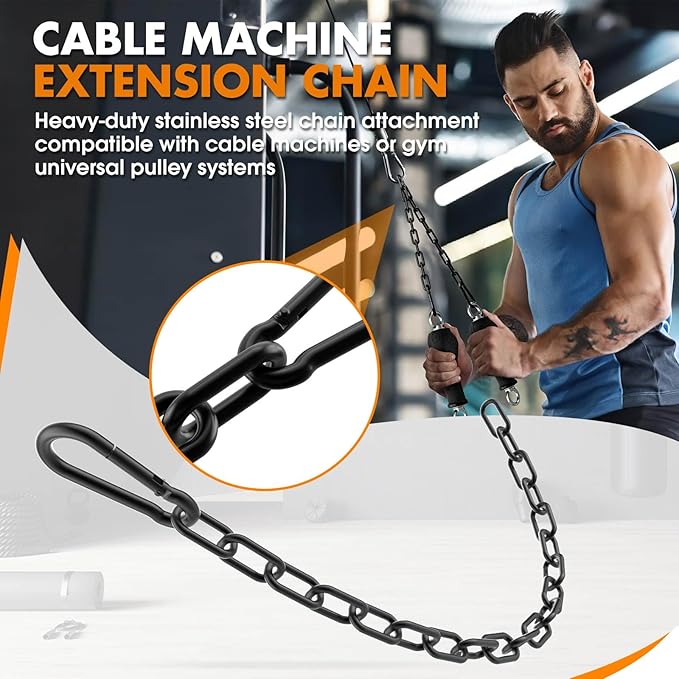 23.6" Gym Fitness Cable Extension Chain, 304 Stainless Steel Cable Machine Extension Accessory, Workout Chain for Home Gym Replacement, Weight Lifting, Triceps Exercise