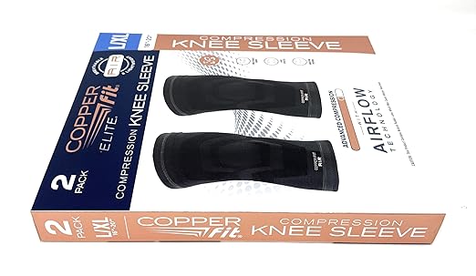 Copper Fit Freedom Knee Sleeve 2 Pack, Copper Infused Compression Sleeve with Contour Design, 2 Knee Sleeve, As Seen on TV (Large)