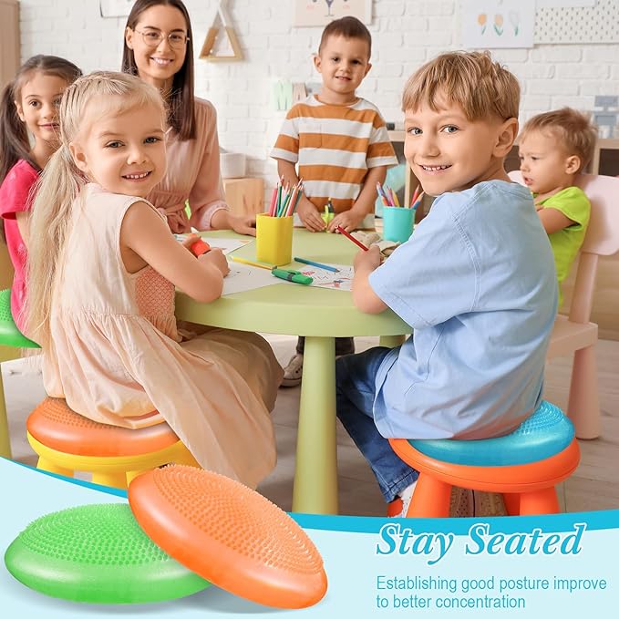 Libima 4 Pcs Glitter Wiggle Seat for Sensory Kids Inflated Wobble Cushion Sensory Seat Flexible Seating for Classroom Elementary, Balance Disc with Pump for Kids Adult Office Home