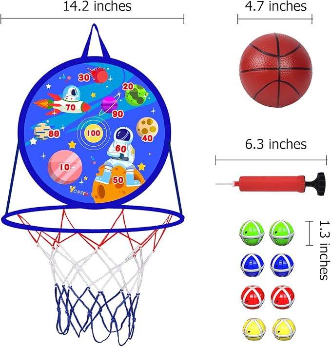 2 in 1 Basketball Hoop and Dart Board, 14" Dart Board for Kids, Basketball Hoop for Kids Toddlers, Sports & Outdoor Play, Birthday Gift Toys for 3 4 5 6 7 8 9 10 Year Old Boys Girls Kids, Party Favors