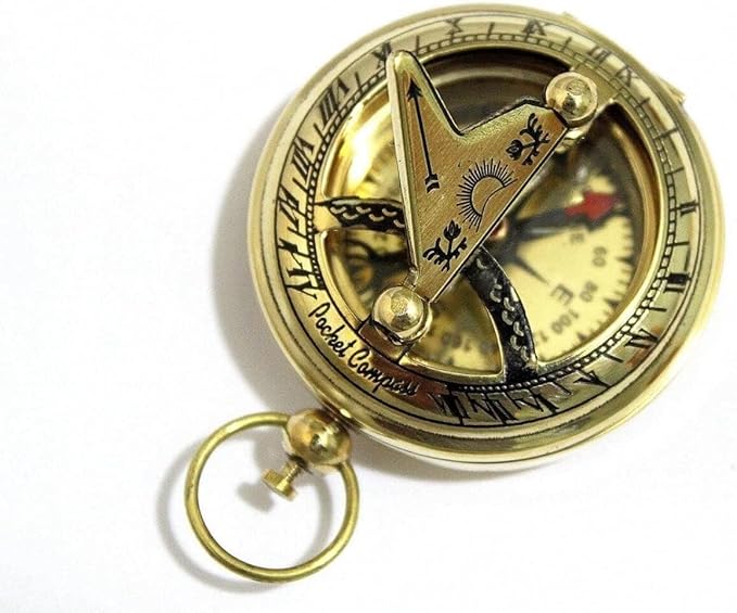2" Nautical Brass Sundial Compass Antique Push Button