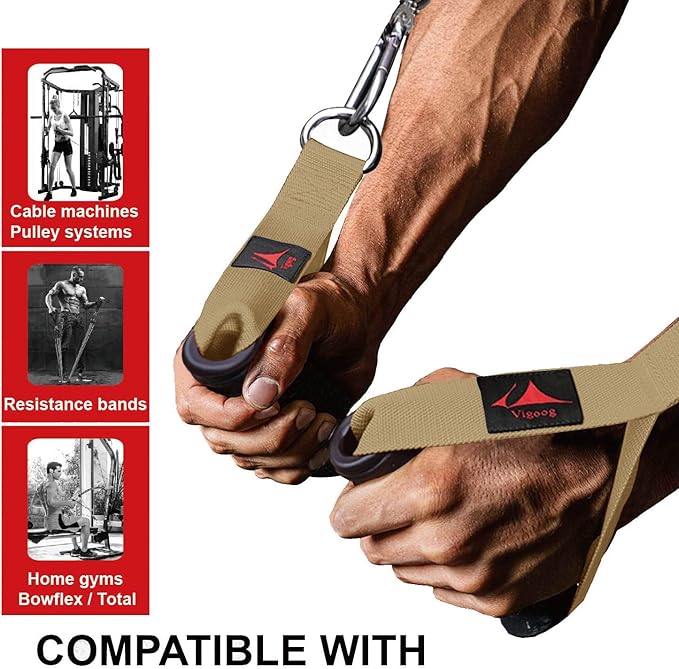 Heavy Duty Gym Exercise Handles Attachment for Cable Machine,Resistance Band,Pulley System Home Fitness Workout Equipment, with Elastic Rubber Grip and 2 Large Carabiners