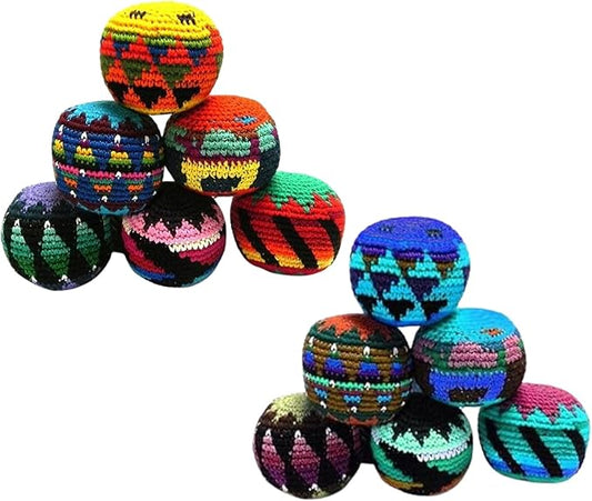 Mia Jewel Shop - Kick Ball Foot Bag | Assorted Crochet Hacky Sacks for Adults | Juggling Balls for Beginners | Punching Bag | Multicolored Geometric Pattern | Handmade Guatemalan Crafts