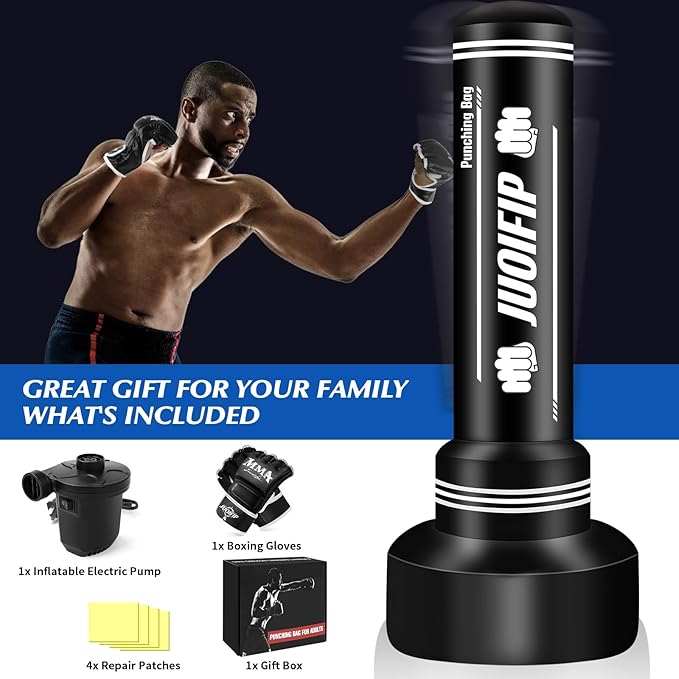 Heavy Punching Bag with Stand Adults Teens, 70" Freestanding Punching Bag with Boxing Gloves and Electric Air Pump, Women Men Standing Inflatable Boxing Bag for Training MMA Thai Fitness