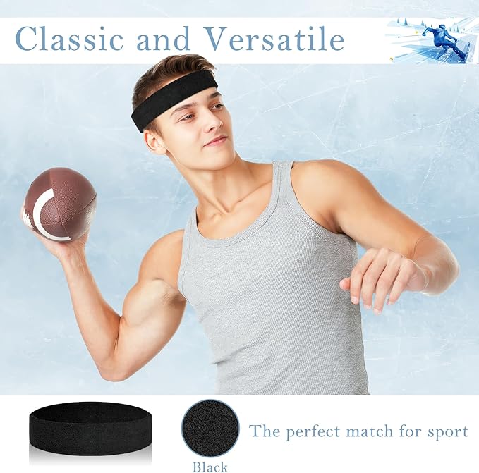 4 Pack Headbands for Men, Sweat Bands Headbands Men & Women, Cotton Terry Sweat Bands for Tennis, Basketball, Running, Gym, Working Out