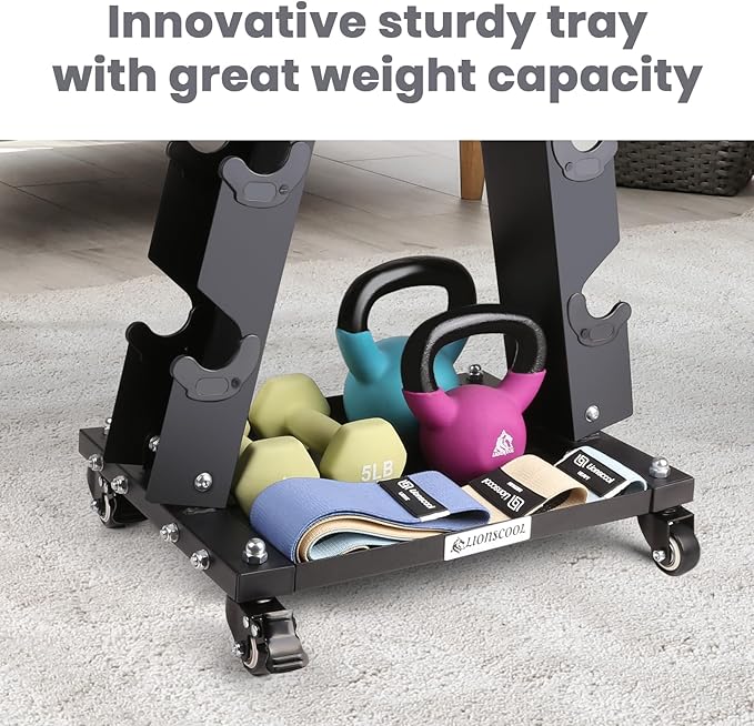 LIONSCOOL Premium Solid Steel Dumbbell Rack Stand Only, A-Frame Portable Weight Storage Organizer with Optional Tray and Wheels, Perfect for Home Gym Fitness Storage (200LBS/300LBS/700LBS Weight Capacity Available)