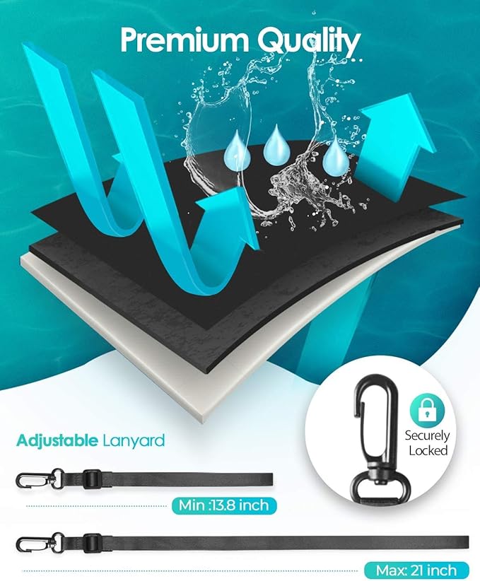 Hiearcool Waterproof Phone Pouch, Waterproof Beach Bag Compatible for iPhone 17 16 15 14 13 Pro Max, IPX8 Cellphone Travel Essentials for Beach -Black & Sky Blue-2Pack