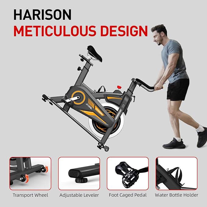 HARISON Exercise Bike, Stationary Bike for Home 350 lb Weight Capacity, Magnetic Workout Bike with Bluetooth App, Brake Pad Indoor Cycling Bike with Tablet Mount & Comfortable Seat Cushion