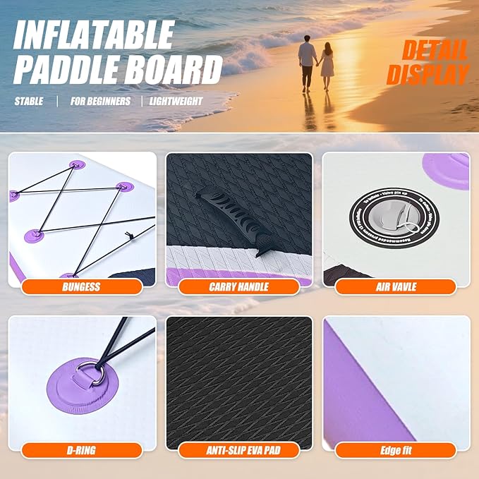 10' Inflatable Stand Up Paddle Board, Ultra-Light Wide Yoga Board for All Skill Levels with Premium SUP Paddleboard Accessories, 84L Waterproof Bag, Non-Slip Comfort Deck for Youth & Adults