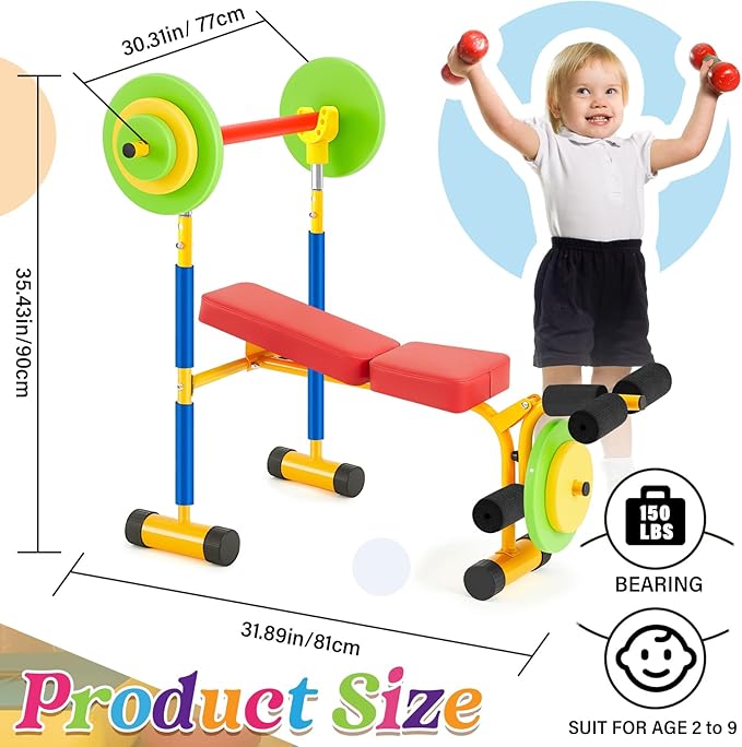 Meooeck Kids Weight Bench Set Fitness Exercise Equipment