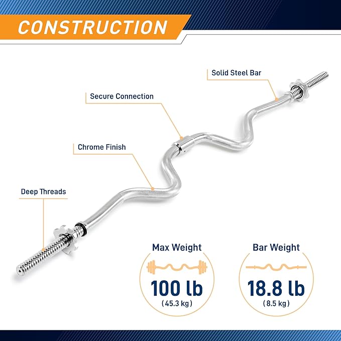 Marcy 1 inch Standard Curl Bar with Spin-Lock
