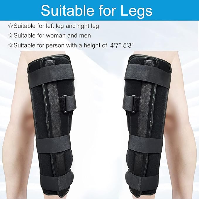 3-Panel Knee Immobilizer Full Leg Support Brace, Aluminum alloy Straight Knee Splint - for Knee Pre-and Postoperative & Injury or Surgery Recovery (Update Size S)